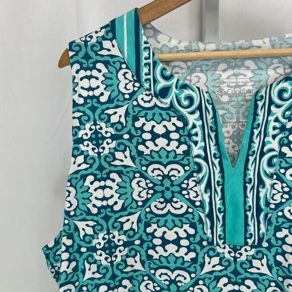 COOLIBAR Oceanside Tank Dress Sleeveless Geometric Blue Green Size 2X Plus - Picture 5 of 9